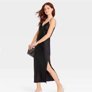 A New Day Black Slip Dress Spaghetti‎ Strap V Neck Evening Party Size S